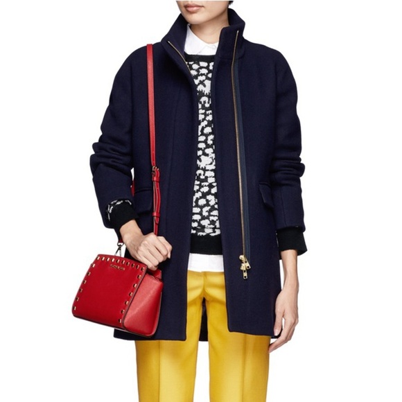 J. Crew Italian Stadium Cloth Wool Cocoon Coat in Navy, Size 2 - Picture 3 of 8